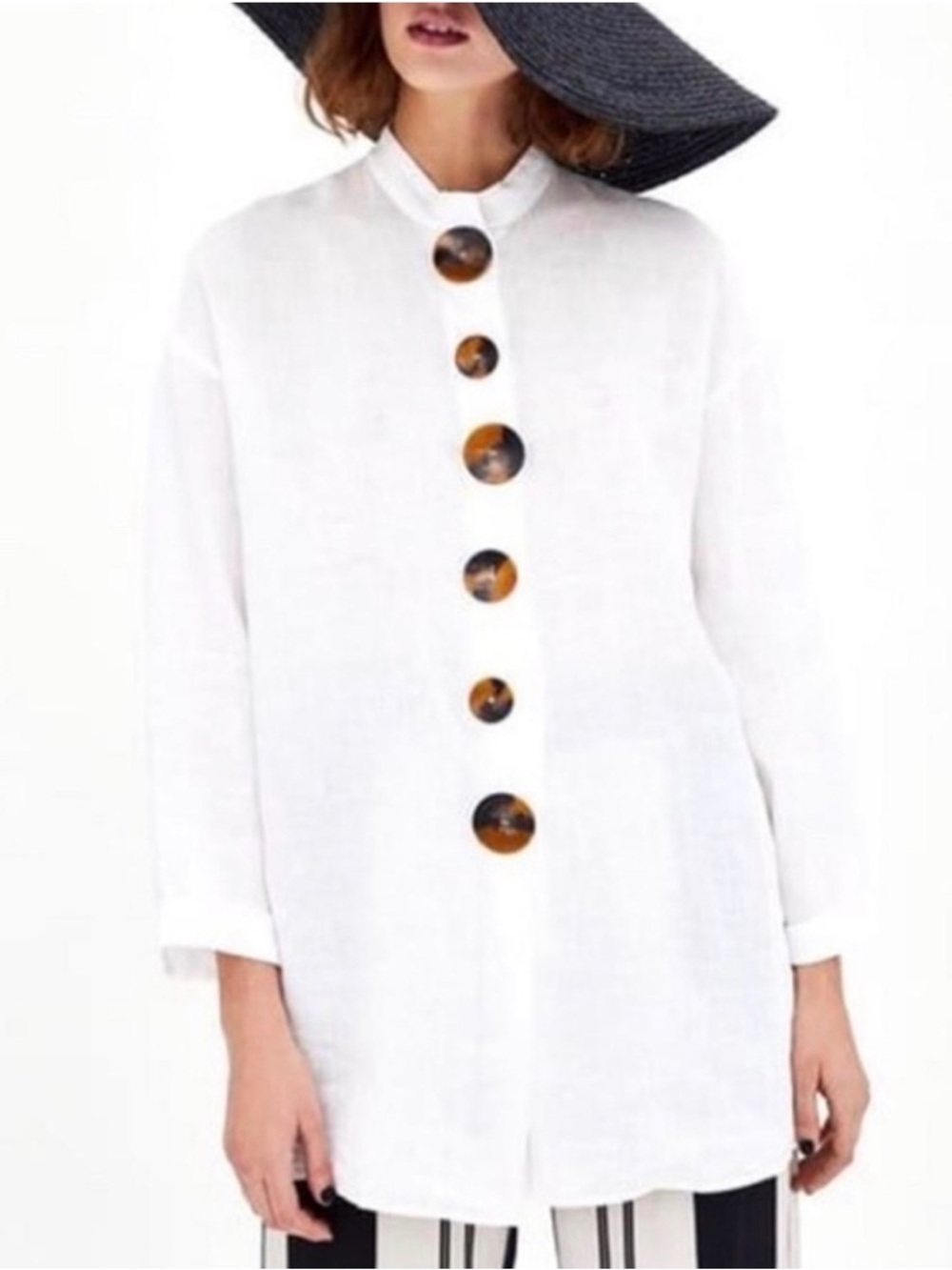 Zara White Linen Button-Front Tunic - Picture 2 of 7